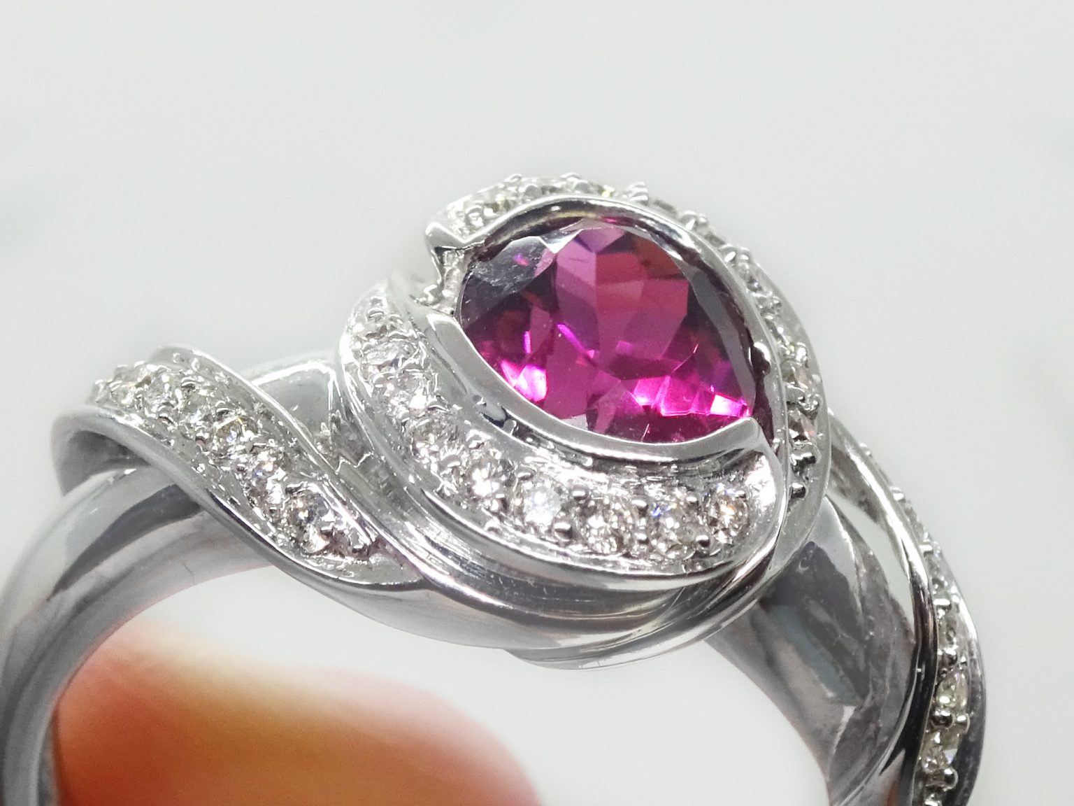 Genuine Pink Tourmaline Rubellite Diamond 14k White Gold Ring, Size 9 ...