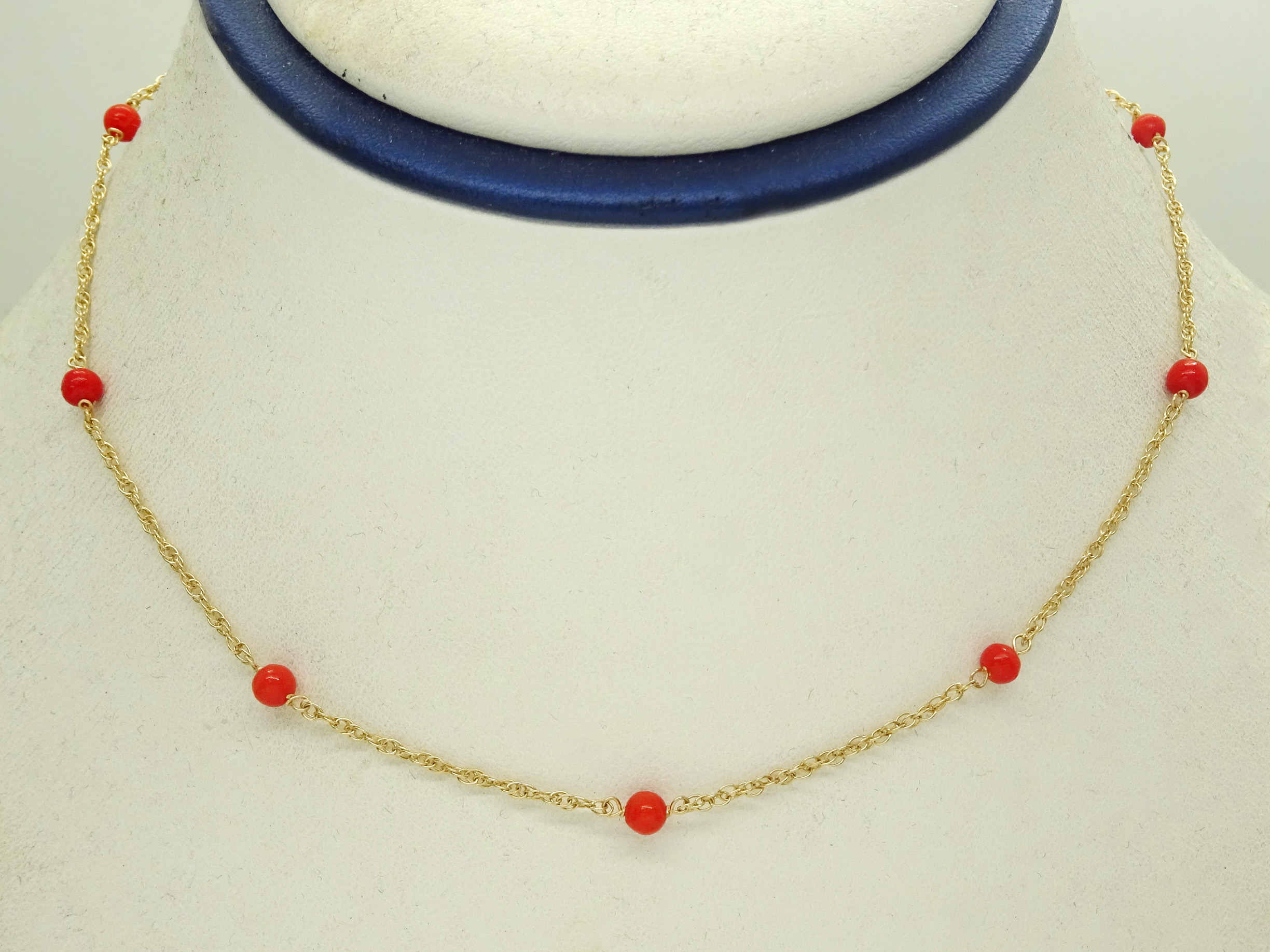 Oxblood Red Coral Bead 14k Yellow Gold 