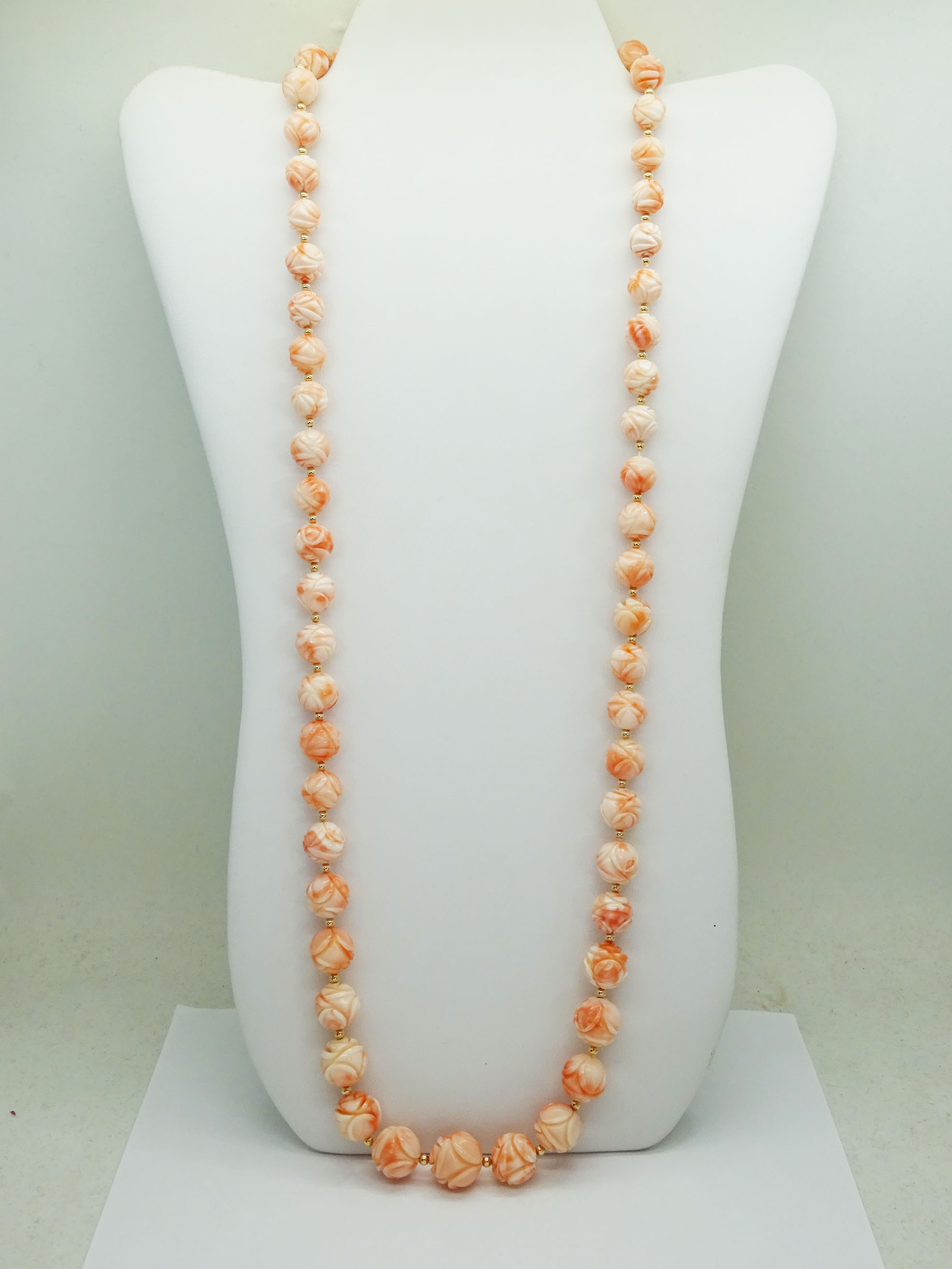 Long Rope Necklace Freshwater Pearls w/ Carved Jade Ends - Ruby Lane