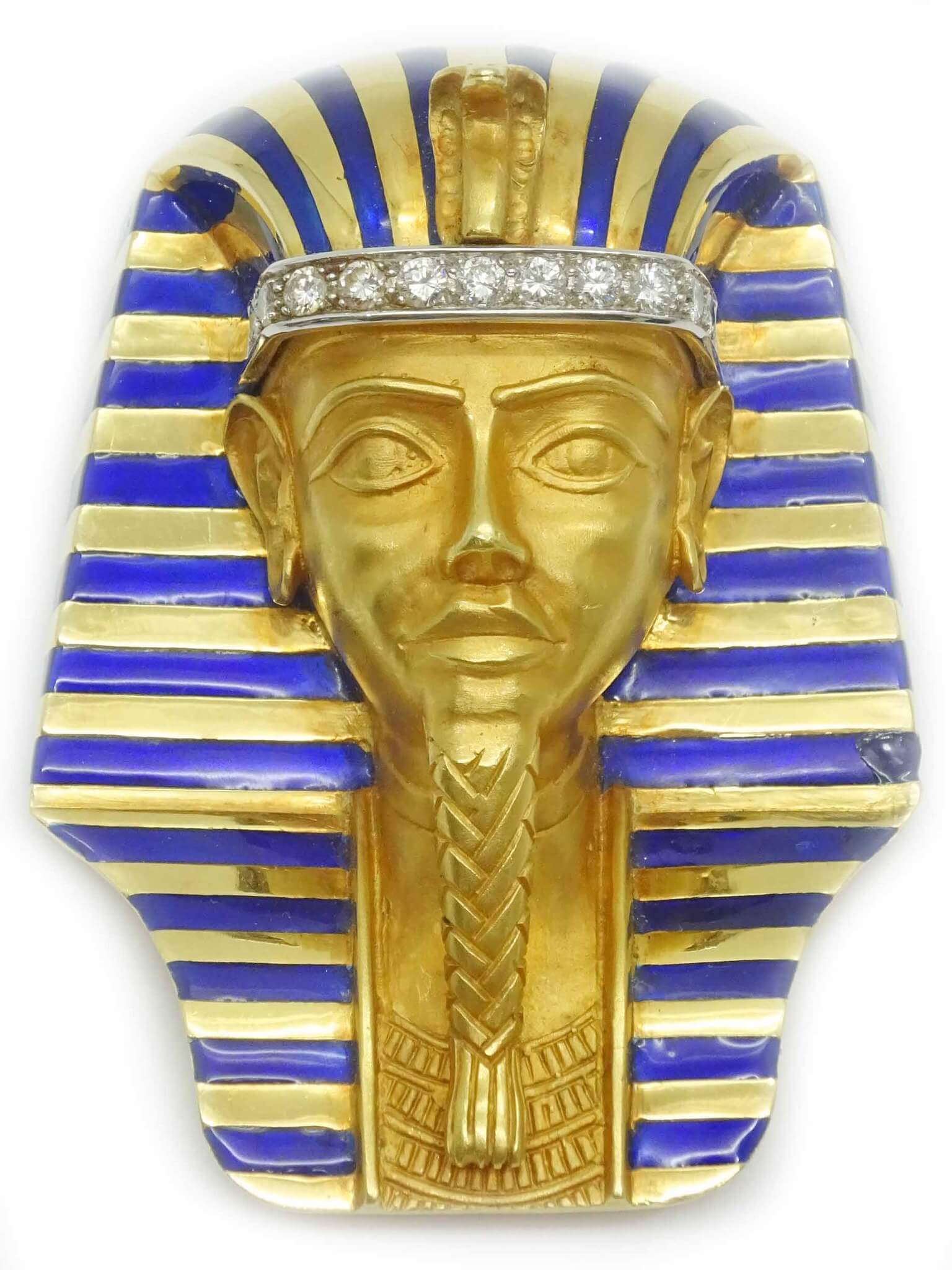 King Tut Egyptian Pharaoh Inspired Head Brooch Gold Pin